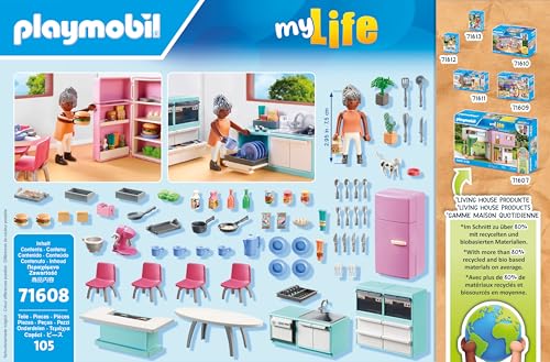 Playmobil Kitchen with Dining Table accessories: mixer and toaster spark imaginative play.