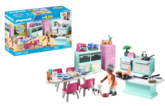 Playmobil Kitchen with Dining Table front view for shared meals and play.