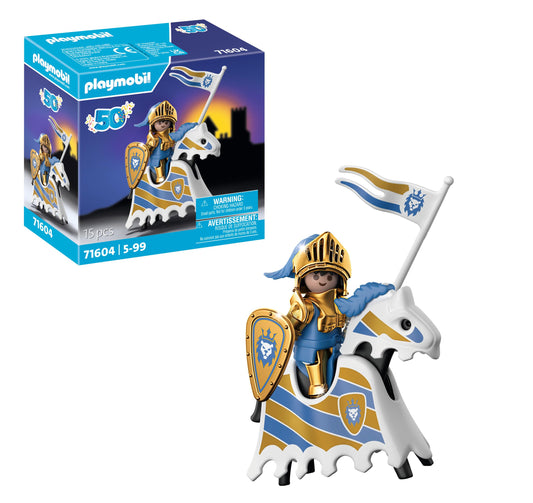 Playmobil Knight 50th Anniversary figure with golden armour, ideal for imaginative play.