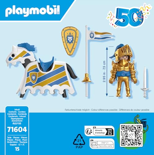 Playmobil 50th knight compatible with other sets for adventures.