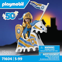 Playmobil knight pose figure, durable and safe for children's hands.