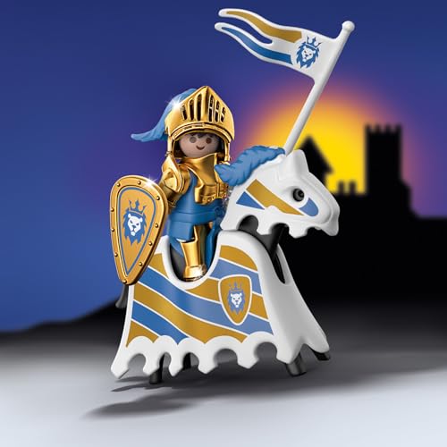 Playmobil knight with shield and lance, showcasing exclusive anniversary design.