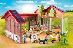 Crane lifts hay bales at the Playmobil Large Farm