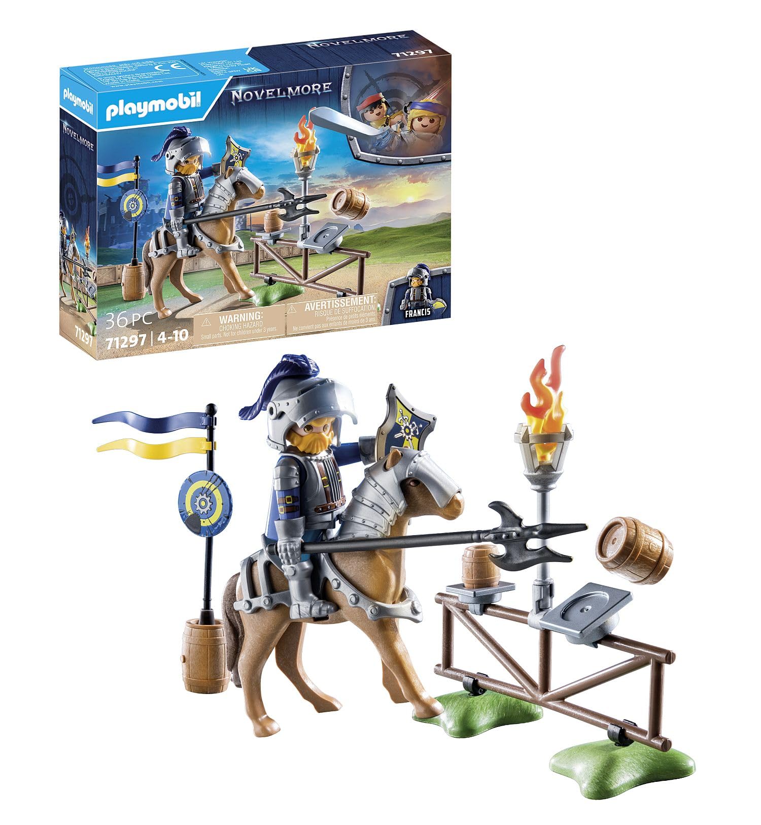Playmobil Medieval Jousting Area setup shows knight and horse for imaginative play.