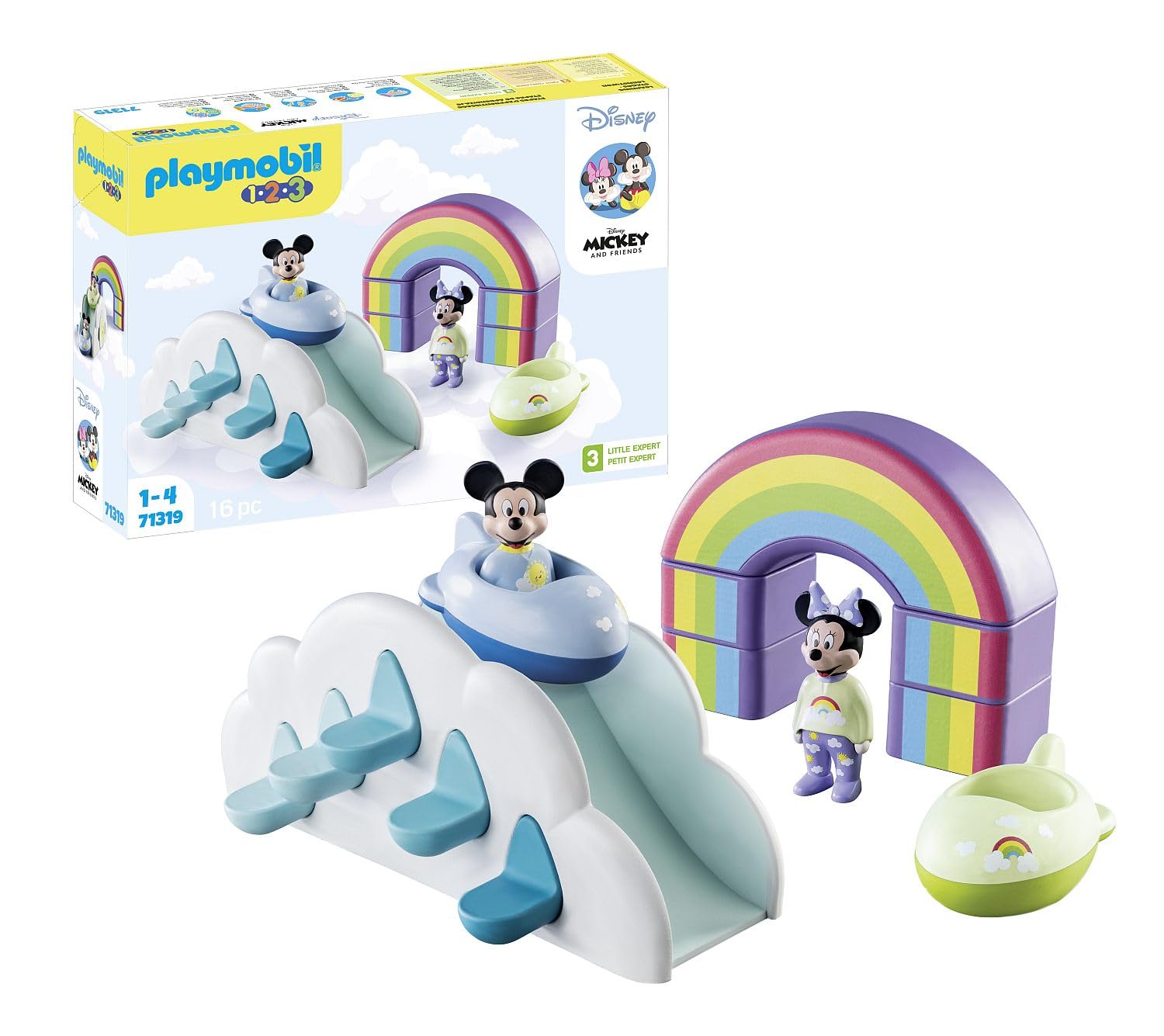Playmobil Mickey's and Minnie's Cloud Home rainbow serves as a playful seesaw and arch.