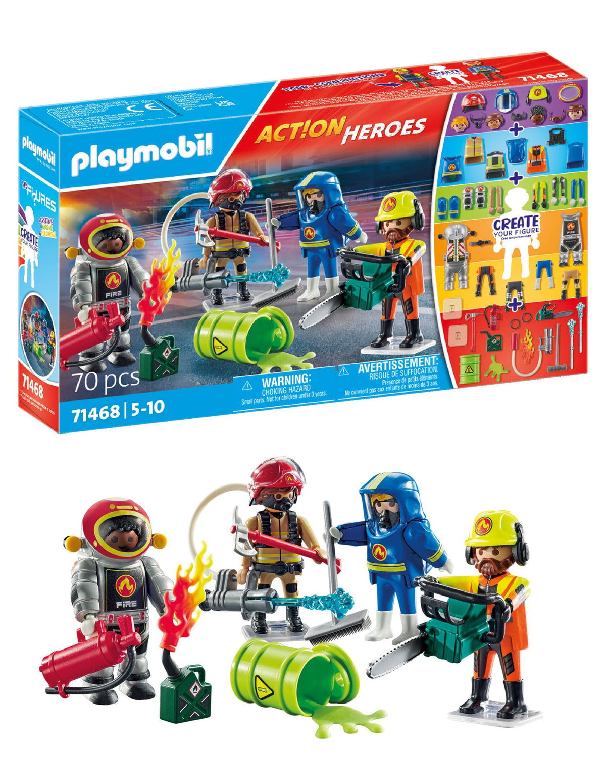 Playmobil My Figures Fire Brigade chemical firefighter in specialized suit for immersive rescue play.