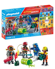 Playmobil My Figures Fire Brigade chemical firefighter in specialized suit for immersive rescue play.