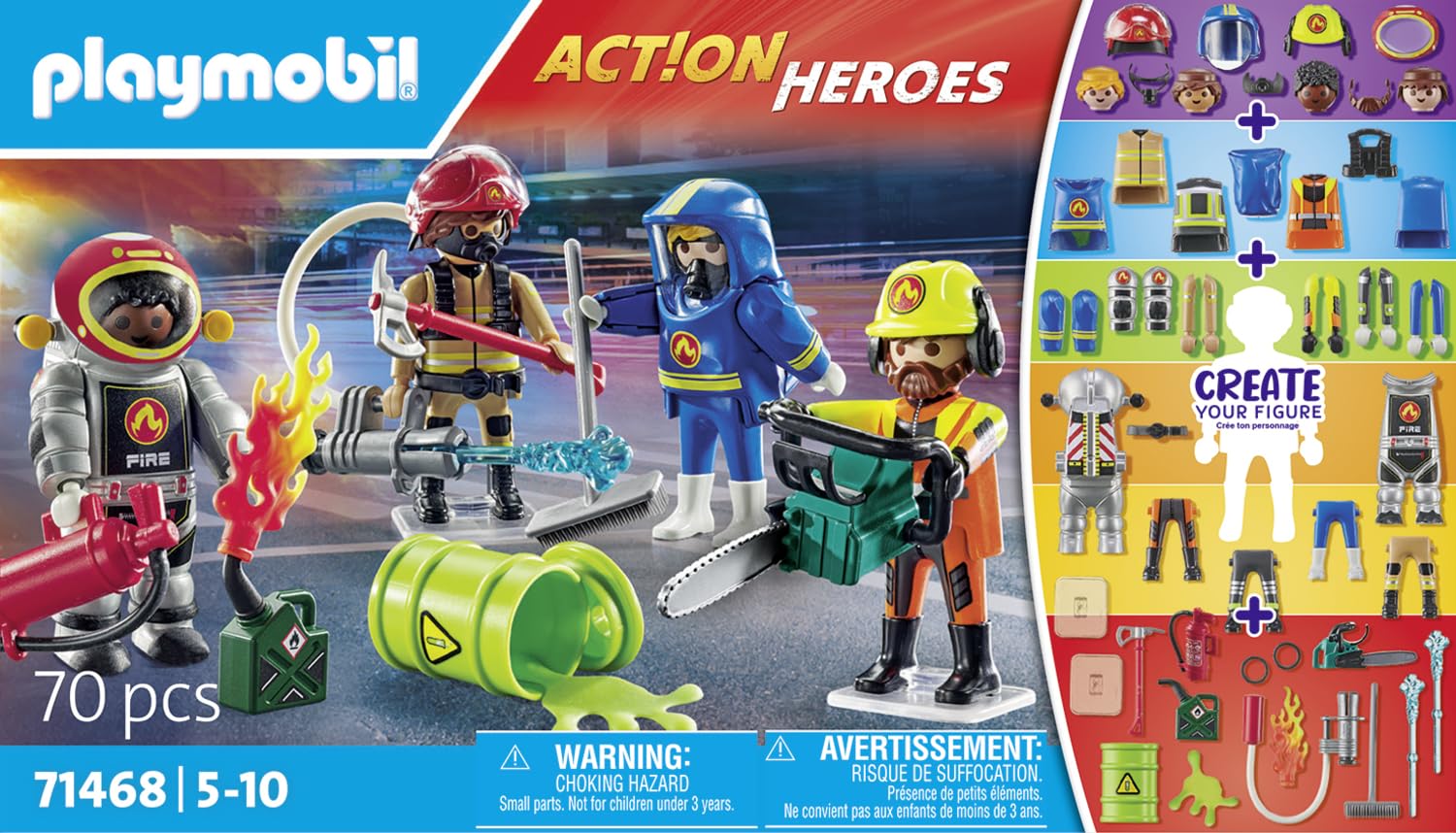 Playmobil My Figures Fire Brigade rescue team with fire hose ready to respond.