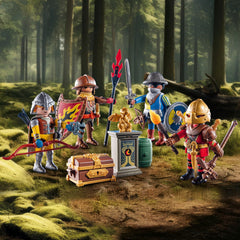 Playmobil My Figures Knights of Novelmore golden dragon statue adds a dramatic centerpiece.