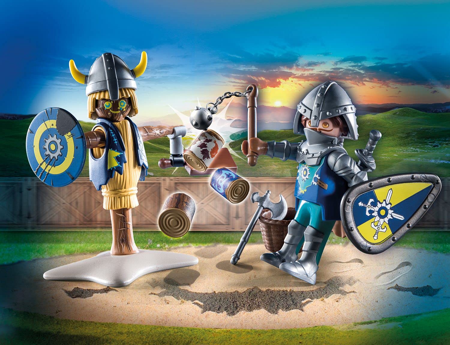 Playmobil Novelmore shield and swords held by the knight for hero prep