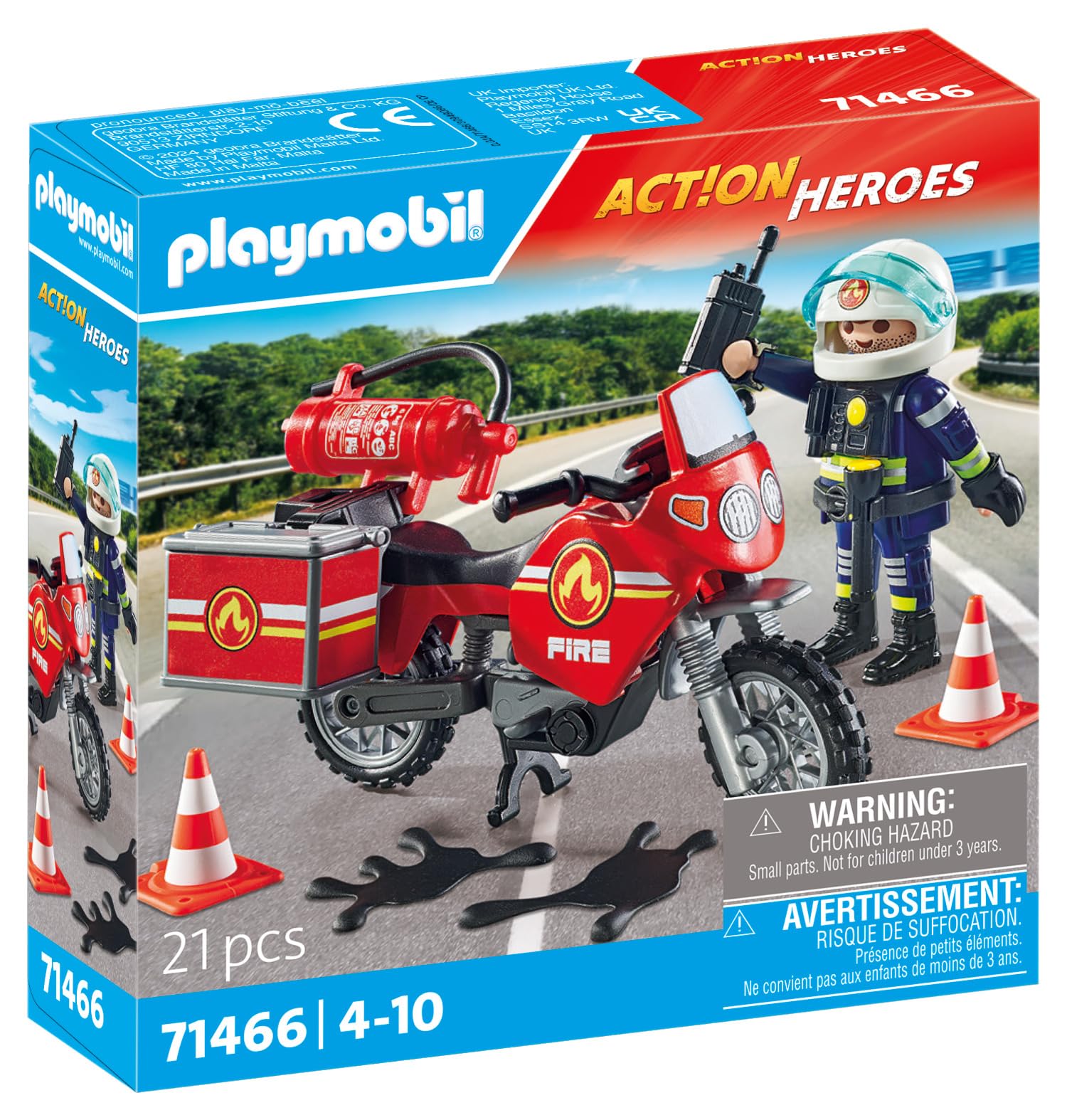 Playmobil oil spill scene with pylons promotes safe hazard play.