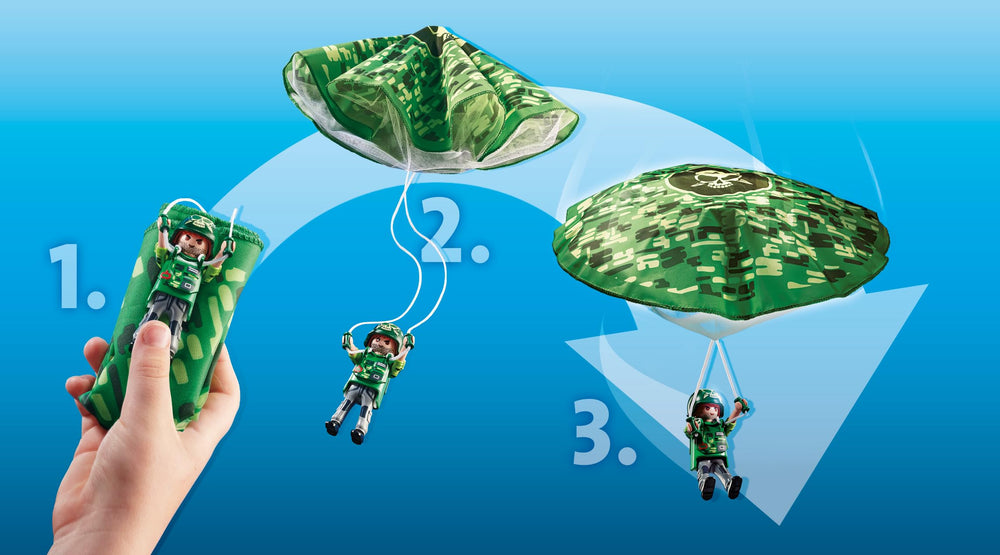Playmobil Parachute Release Action image: exciting mid-air drop for imaginative play.