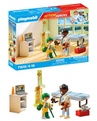 Playmobil pediatrician with Teddy Bear helps children feel secure during pretend checkups.