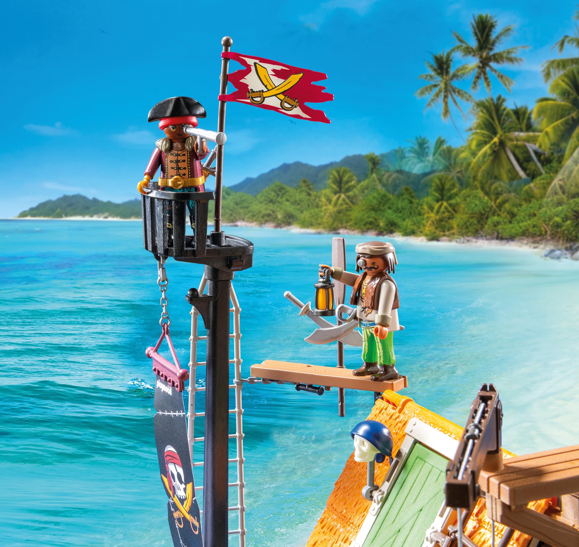 Playmobil Pirate Harbor crane boom, enabling imaginative loading and stacking of treasure.