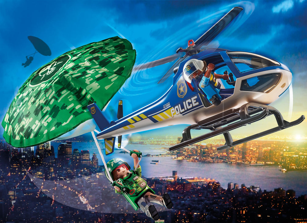 Playmobil Police Helicopter aerial patrol image: simulate coordinated pursuit from above.