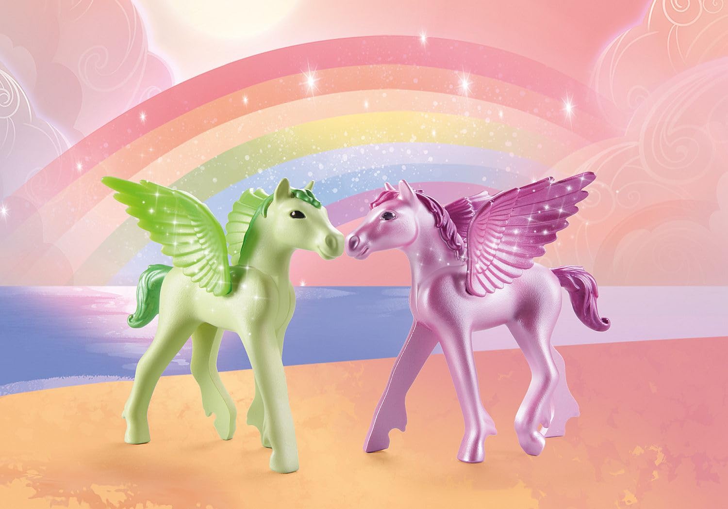 Playmobil Rainbow Cloud Flight paints a vibrant sky for imaginative narratives.