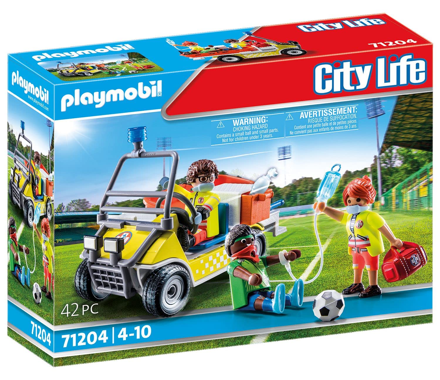 Playmobil Rescue Cart patient on stretcher scene for dramatic play.