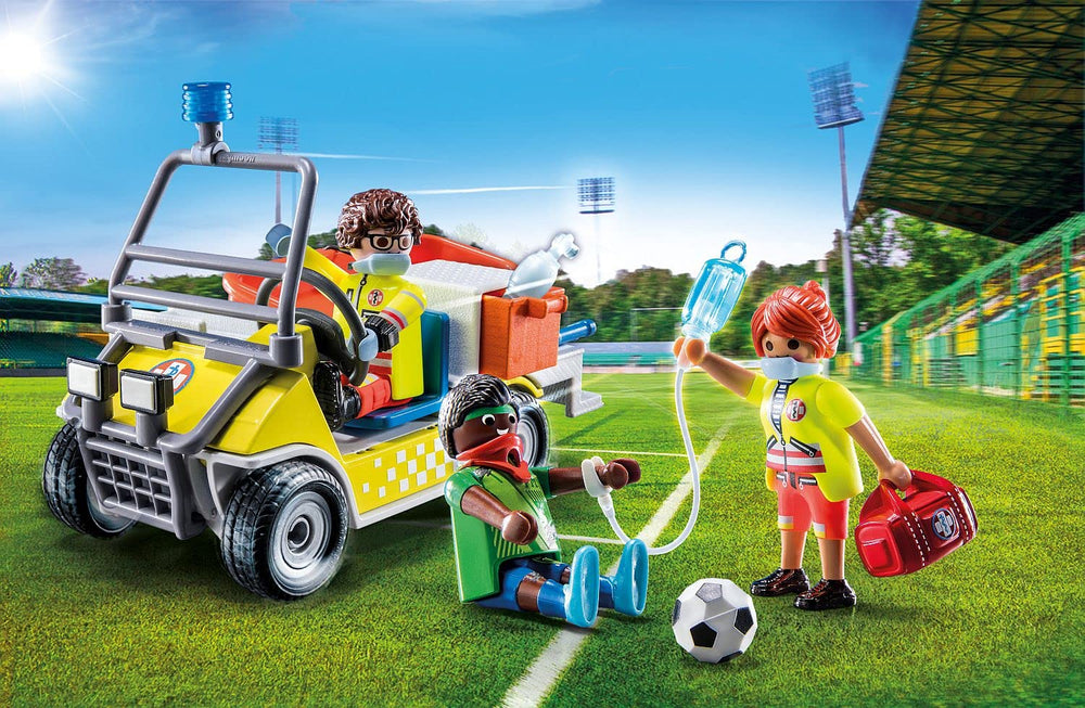 Playmobil Rescue Cart side drawer open for easy equipment access.