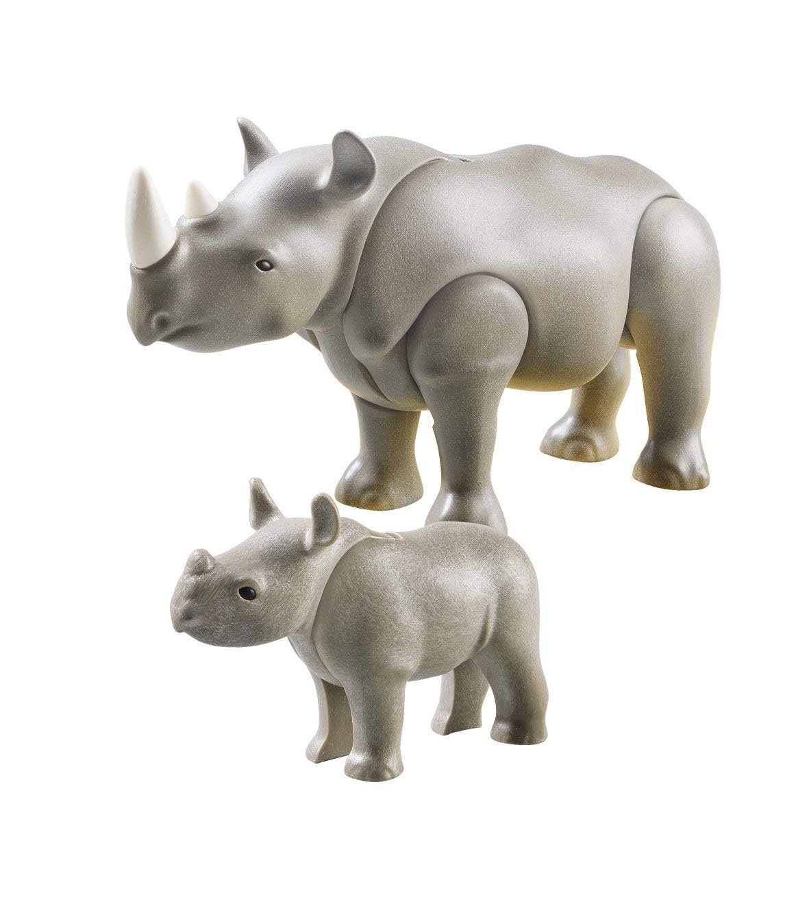 Playmobil rhino with baby featured beside zoo elements for expanded storytelling.