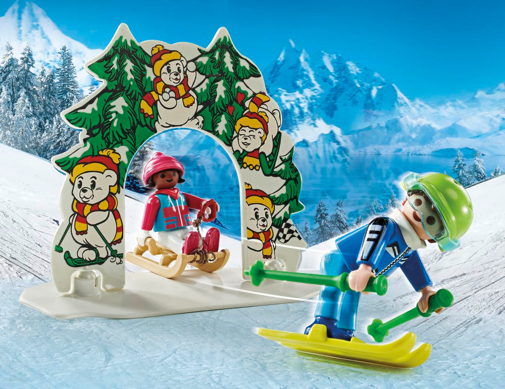 Playmobil Ski World four child figures with skis for practice.