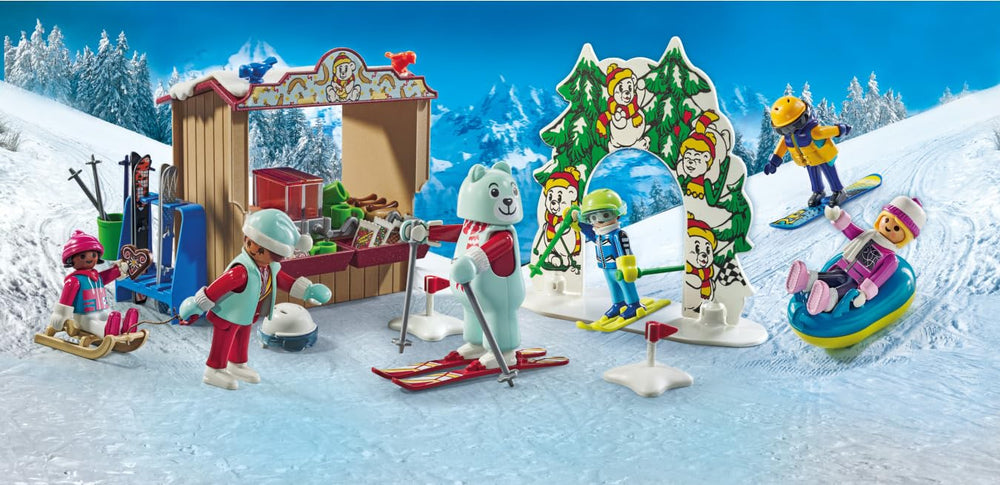 Playmobil Ski World instructor in removable bear costume guiding beginners.