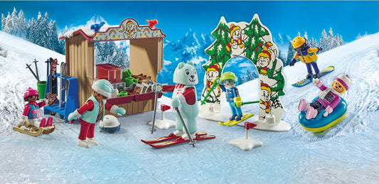 Playmobil Ski World instructor in removable bear costume guiding beginners.