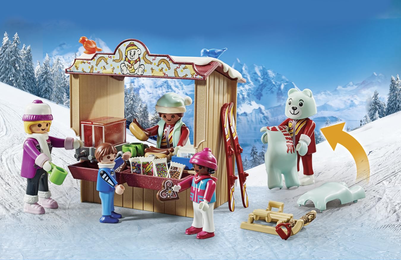 Playmobil Ski World snowboard and sled for action play.