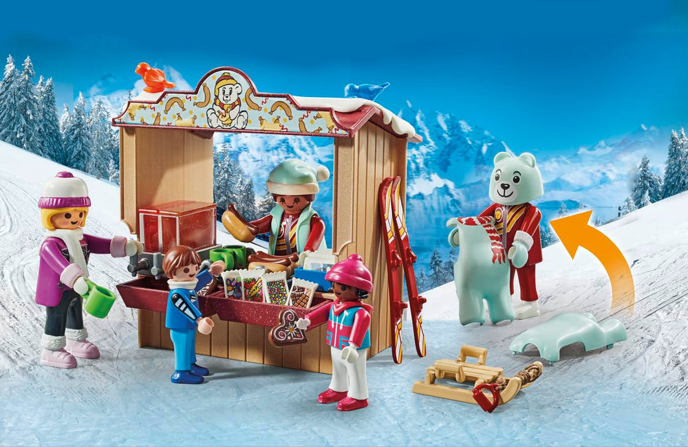 Playmobil Ski World snowboard and sled for action play.