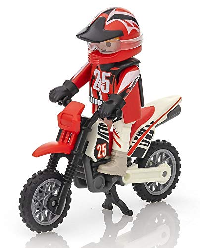 Playmobil 9357 motocross driver detailed figure enhances durable pretend adventures.