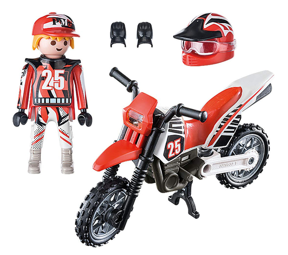 Playmobil Special Plus 9357 Motocross Driver, helmeted figure for imaginative play scenes.