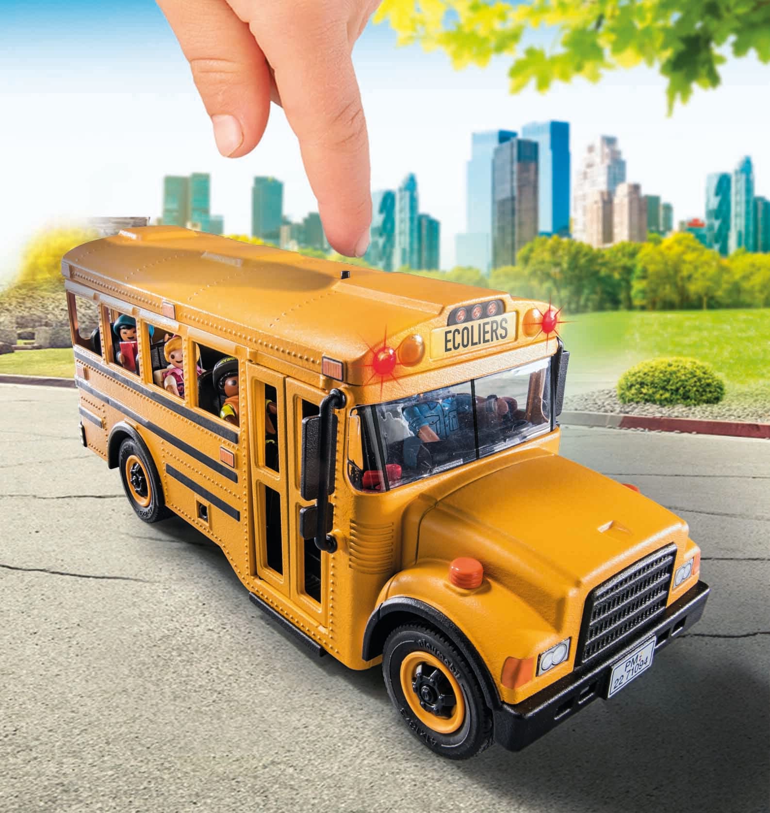 Playmobil student figures ready for bus-based storytelling adventures