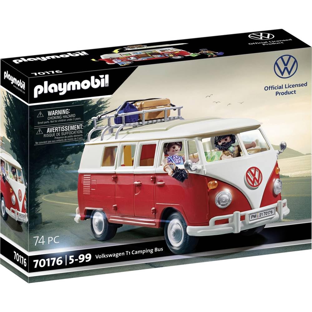Playmobil Volkswagen T1 Camping Bus with roof removed, interior exposed for storytelling adventures.