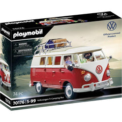 Playmobil Volkswagen T1 Camping Bus with roof removed, interior exposed for storytelling adventures.