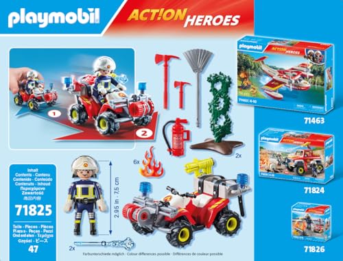 PLAYMOBIL water cannon shooting action fosters dynamic firefighting play.