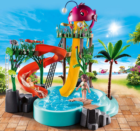 Playmobil Water Park trap-door slide action with rider
