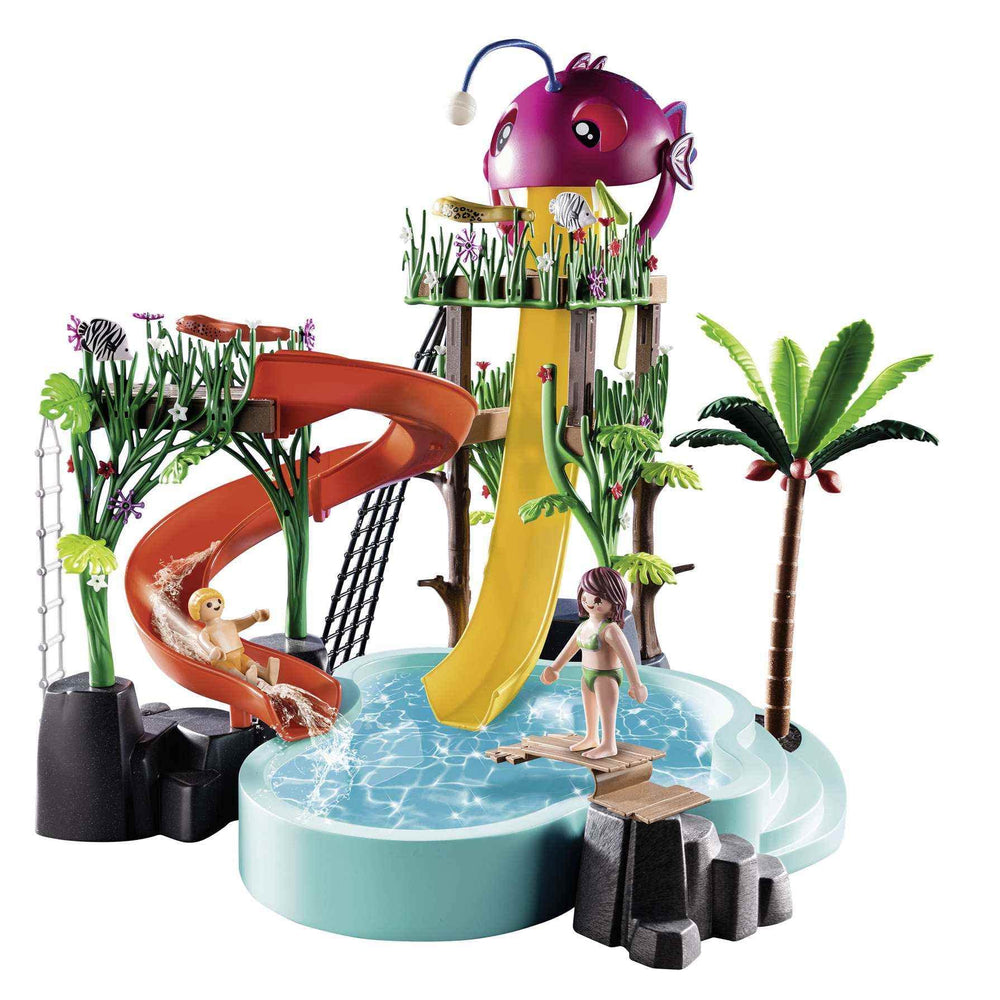 Playmobil Water Park with Slides tower view inviting kids to explore