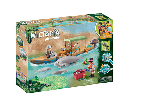Playmobil Wiltopia boat trip with manatees; vibrant water play and wildlife curiosity