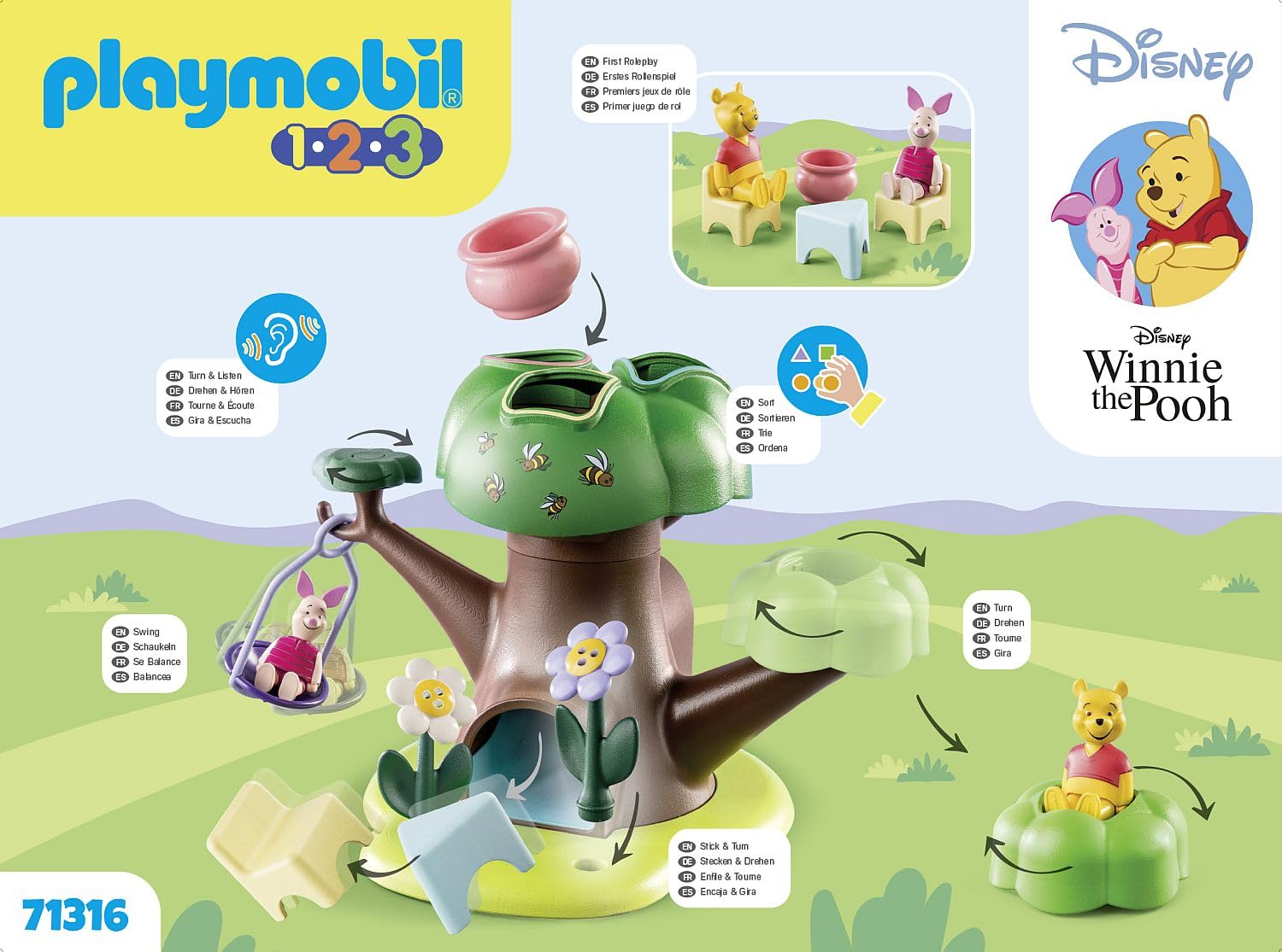 Playmobil Winnie's Tree House large leaves detach for ground play or spinning top.
