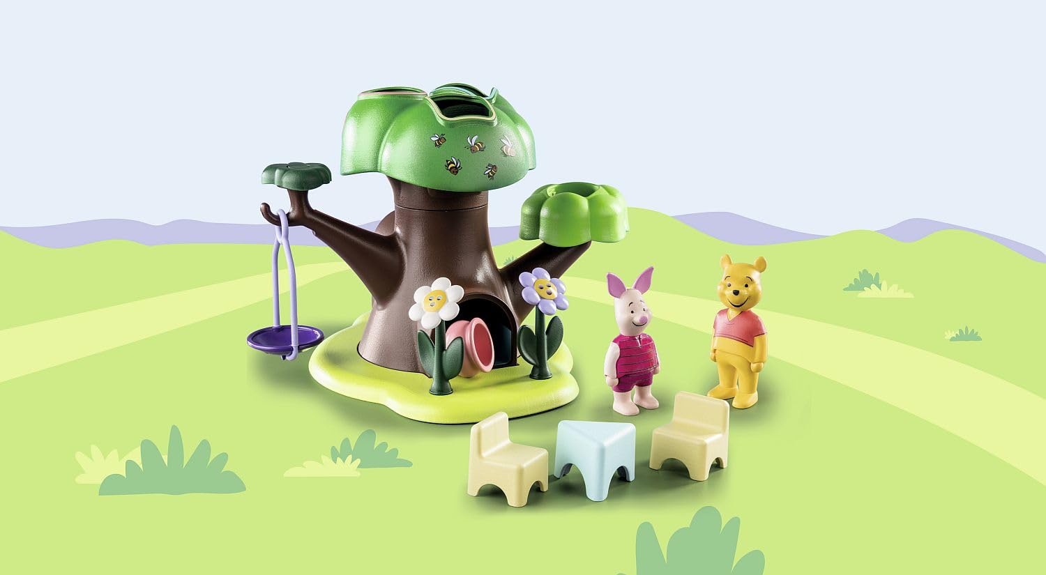 Playmobil Winnie's & Piglet's Tree House includes Disney characters for storytelling.
