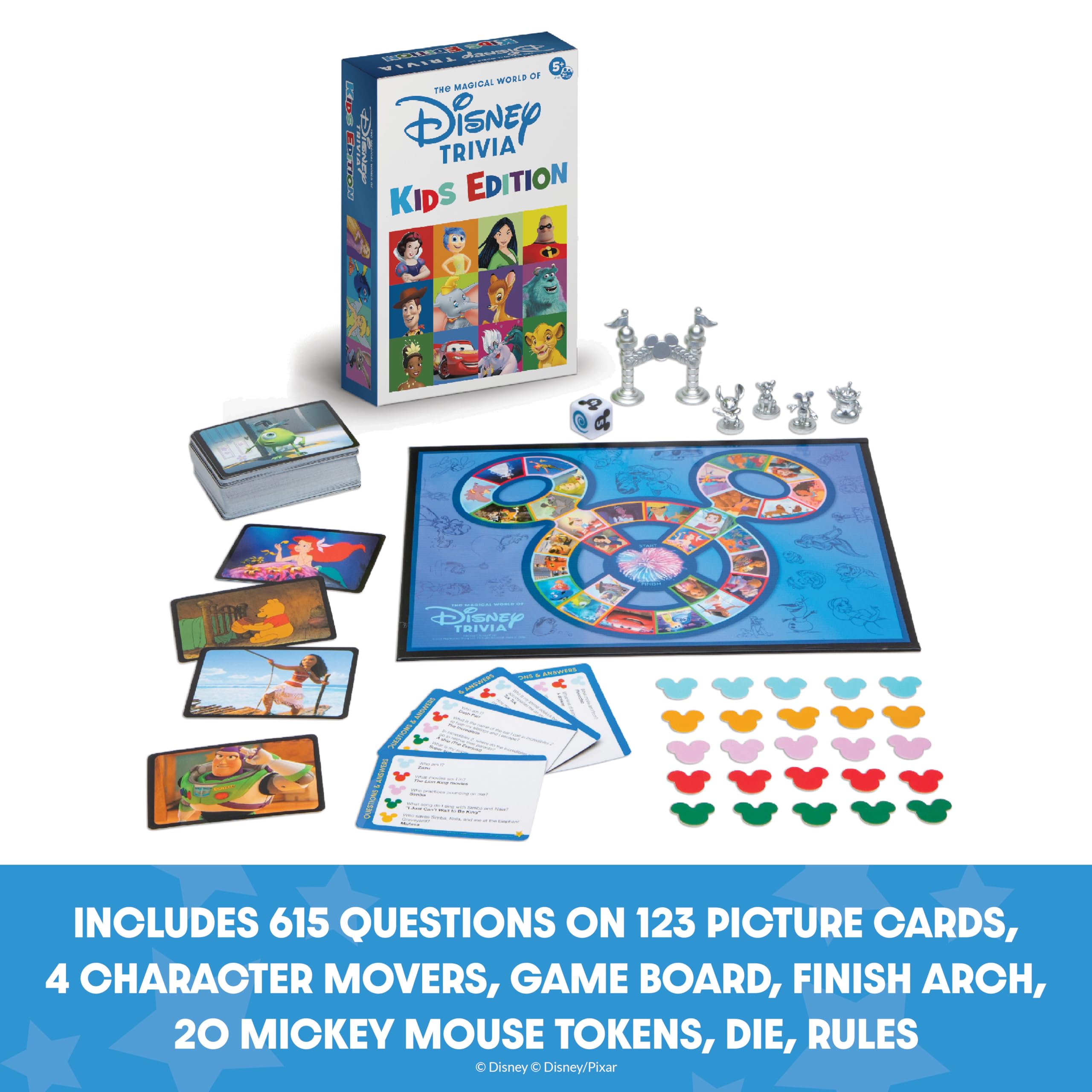 PlayMonster Disney Trivia question cards featuring Disney and Pixar characters for family fun