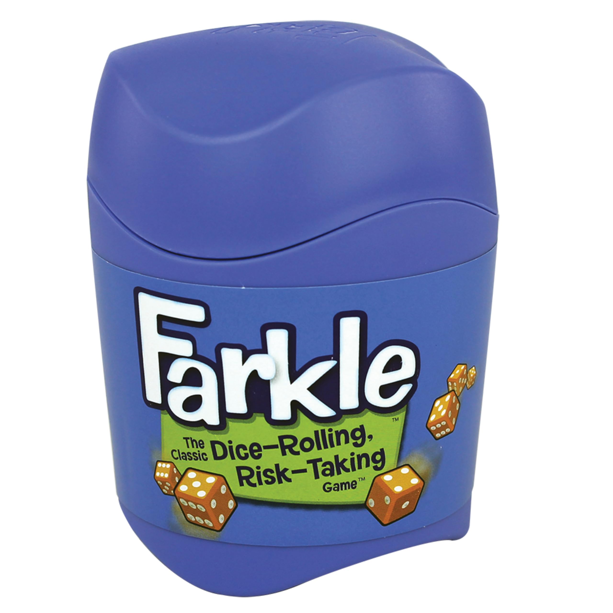 PlayMonster Farkle dice cup close-up shows compact travel-friendly design.