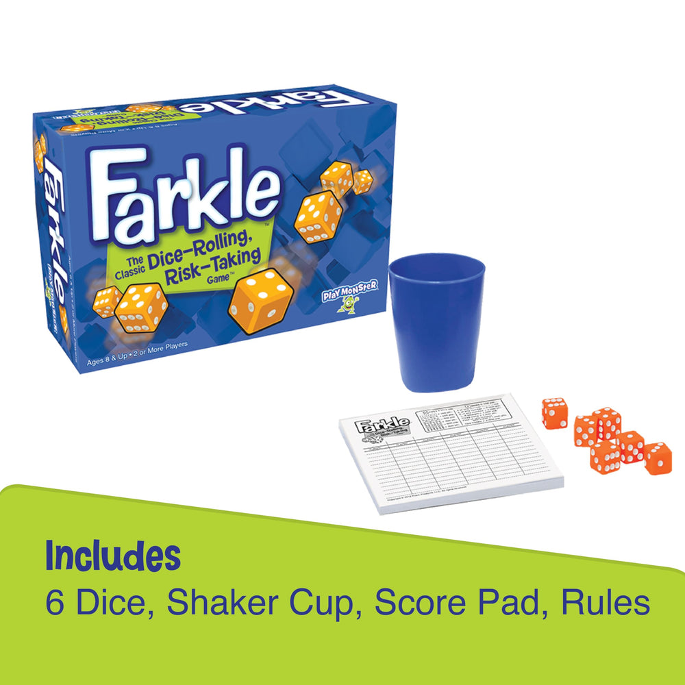 PlayMonster Farkle six-dice set ready for fast rounds and scoring.