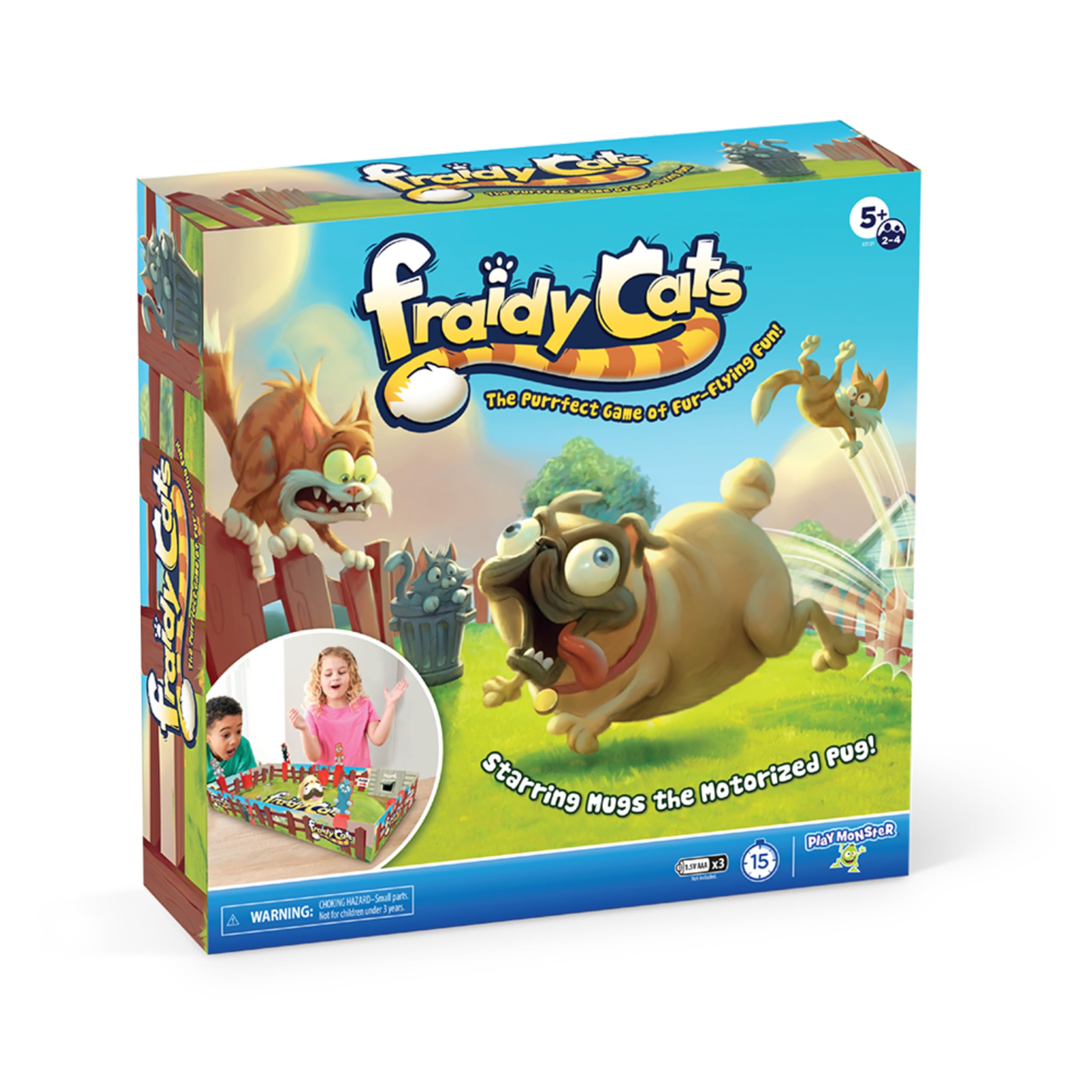 PlayMonster Fraidy Cats motorized mugs speeding across the board for exciting game-night action.