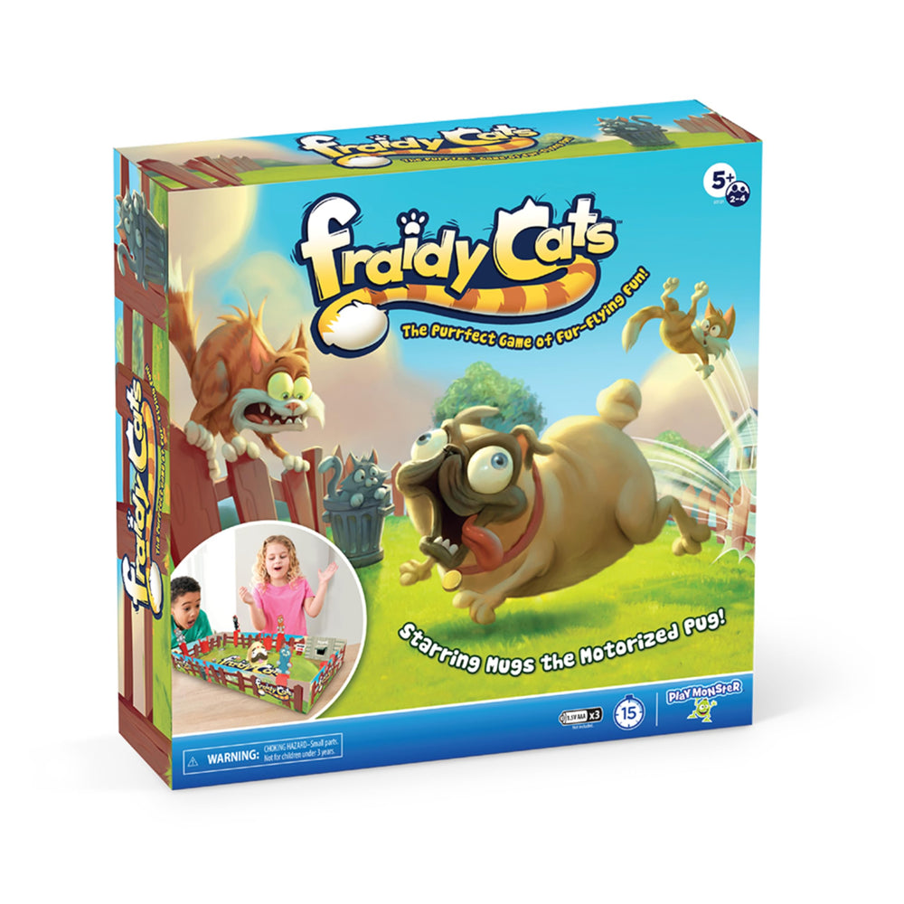 PlayMonster Fraidy Cats motorized mugs speeding across the board for exciting game-night action.