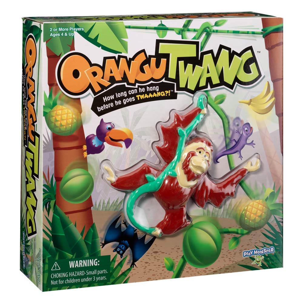 PlayMonster Orangutwang base with palm trees for family game night.