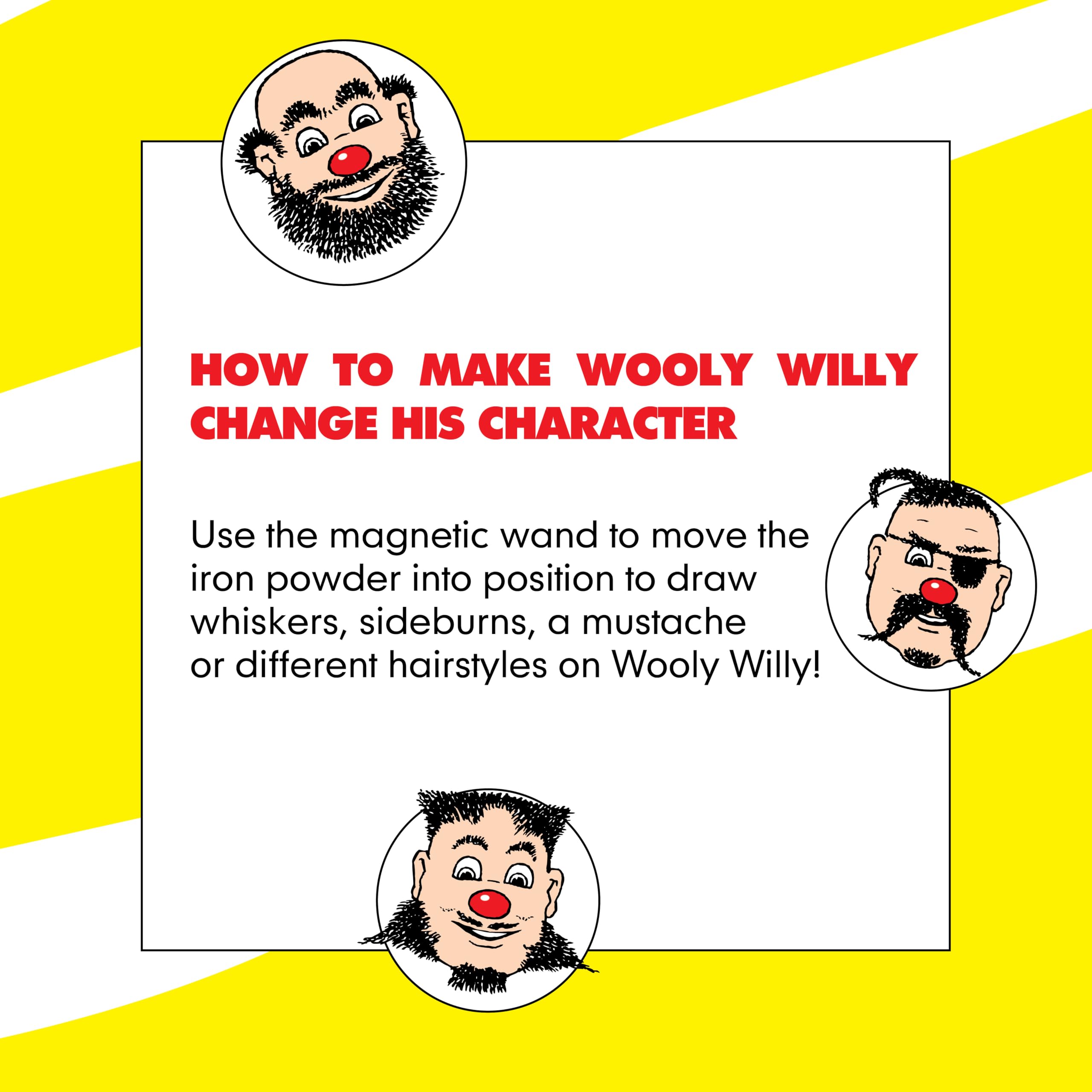 Dozens of design possibilities on Wooly Willy’s face for creative play.