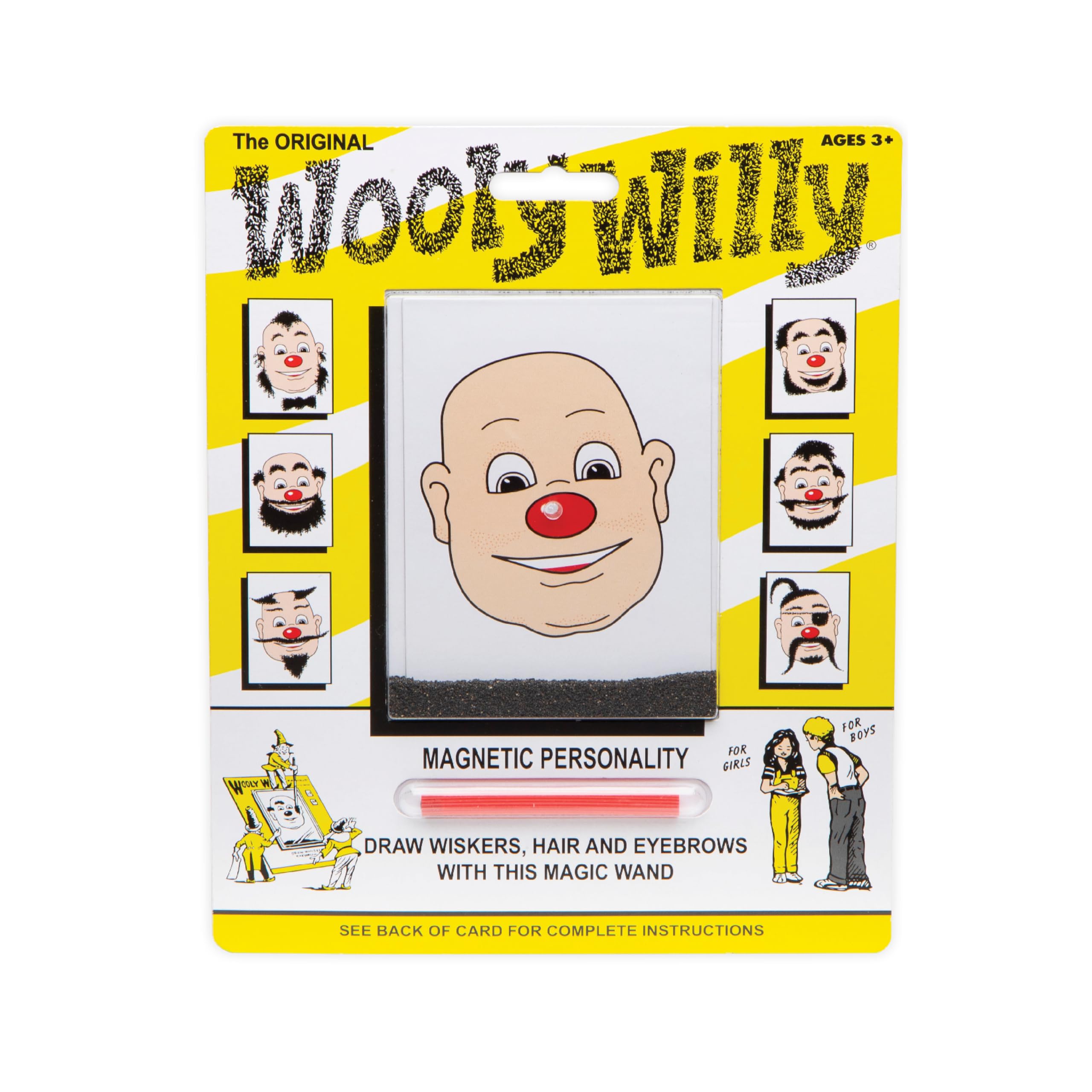 PlayMonster Original Wooly Willy drawing on face with magnetic wand for screen-free creativity.