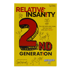 PlayMonster Relative Insanity cover on a coffee table for a lively family game night