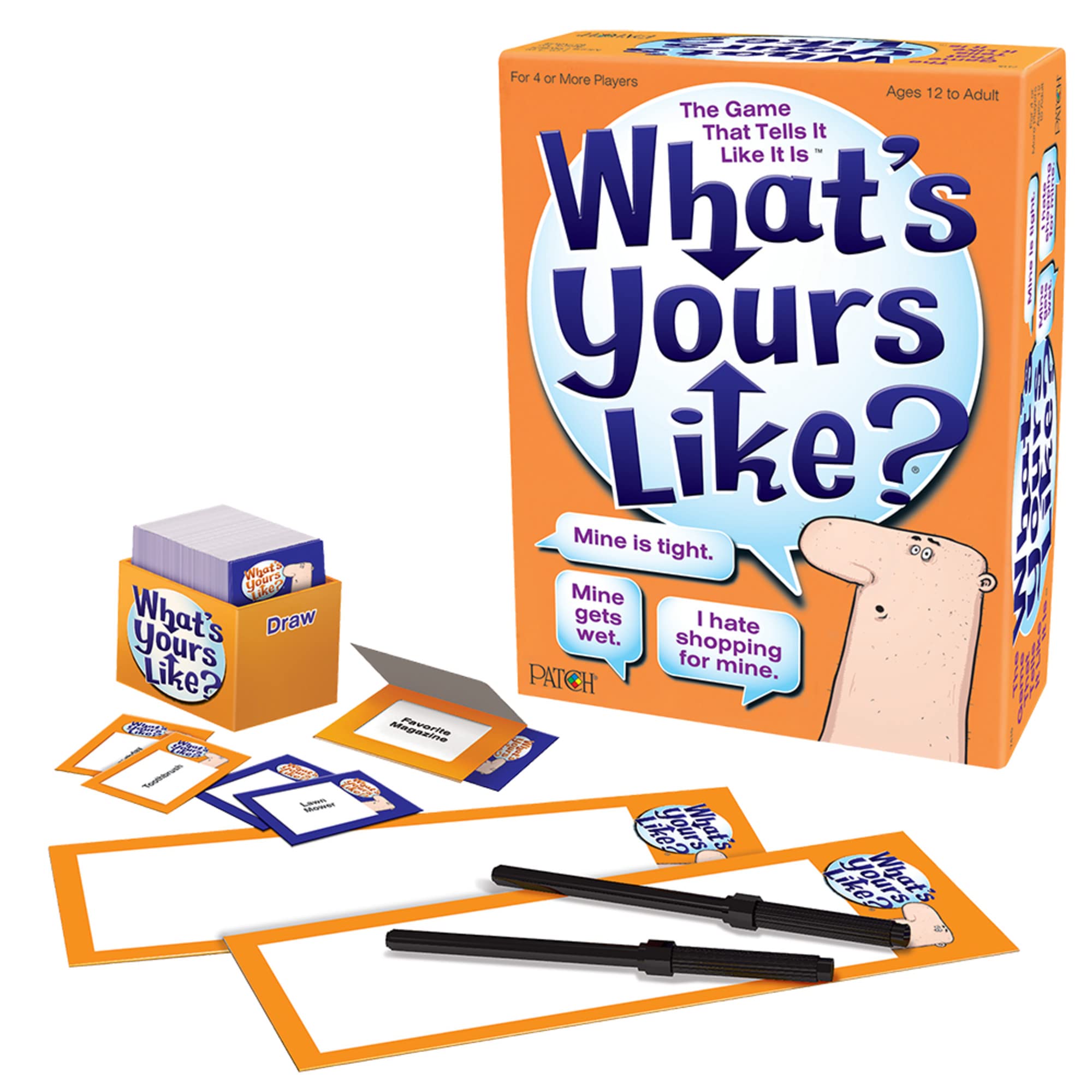 PlayMonster What's Yours Like? hot-seat setup invites bold descriptions and quick guessing.