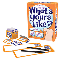 PlayMonster What's Yours Like? hot-seat setup invites bold descriptions and quick guessing.